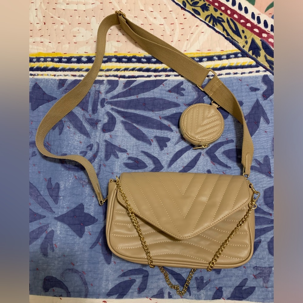 Camel color purse with multiple straps